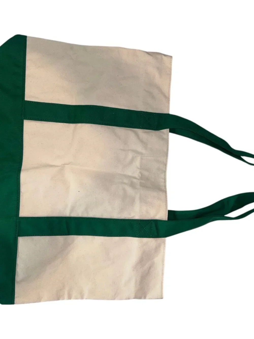 Canvas Tote Bag with Green Handles and Zipper